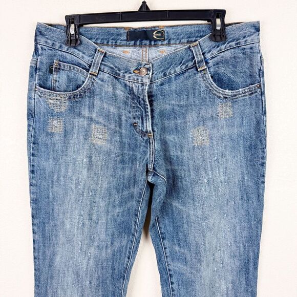 Roberto Cavalli Y2K 90s Low Rise Bootcut Distressed Denim Chain Jeans Size 32 - Picture 2 of 12